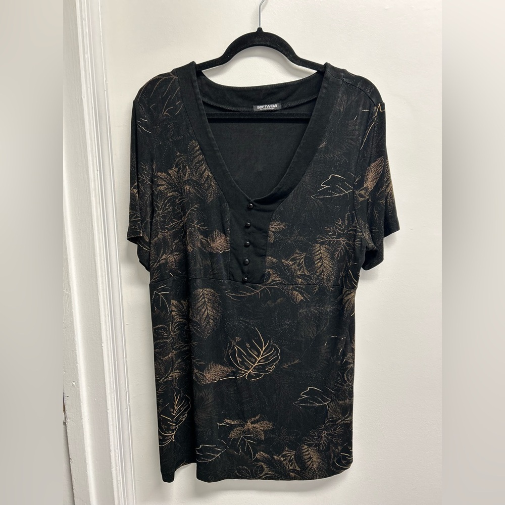 Vintage Black and Brown Leaf Print Tunic